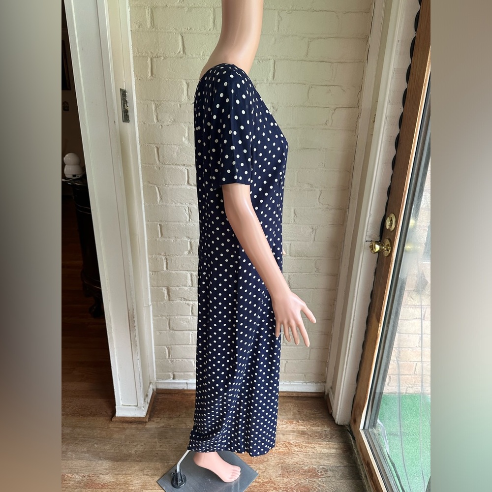 Maggy London dark navy blue and white polka dotted vintage dress size 16 - Picture 6 of 16